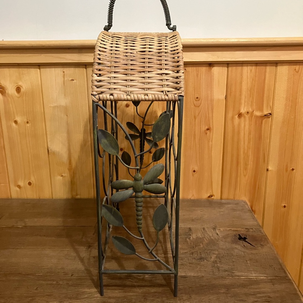 Wicker and Metal Dragonfly Wine Rack